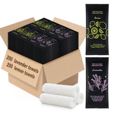 Imagem de Toalha de algodão úmida a granel toalhas úmidas embrulhadas individualmente 22 x 22 cm, toalhas brancas, refrescante, pré-umedecidas, aroma de lavanda e limão para viagens, esportes, festas, spa