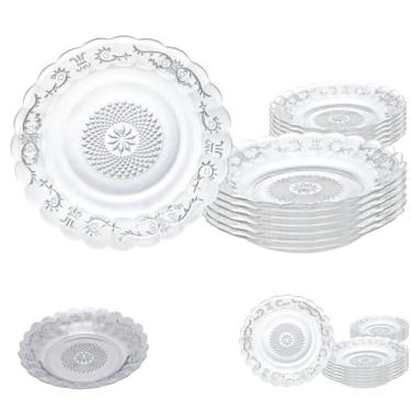 Imagem de Conjunto de Pratos Fundos em Vidro Transparente, Design Clássico com Relevo, 22cm de Diâmetro, 4 Unidades, Para Sobremesas e Refeições
