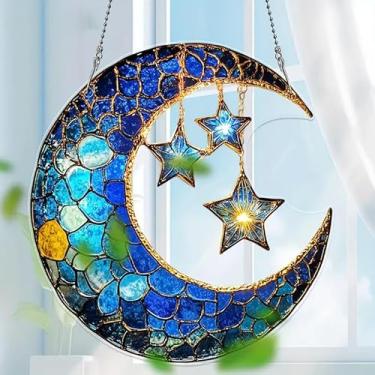 Imagem de Pendurado em janela manchada, enfeites de acrílico para pendurar na janela, decoração para sala de estar, quarto, verão, casa, varanda, ornamentos, decoração 19 x 20 cm (azul)