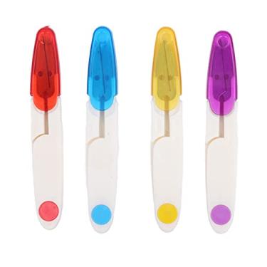 Imagem de 4 tesouras de tecido em forma de U, pequenas tesouras de fio portátil, cortador de linha com capa para cortar linha de pesca, tecido, papel, tricô, artesanato
