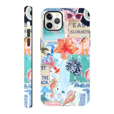 Imagem de Capa compatível com iPhone 11 Pro 5,8 polegadas, praia verão mar concha colagem hibisco flor capa de telefone cavalo-marinho capa estética, capa protetora resistente a arranhões híbrida 2 camadas