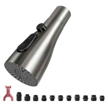 Imagem de Cabeça de pulverização de substituição para torneira de cozinha, pulverizador de torneira de pia de alta pressão de 3 funções com 9 adaptadores, compatível com padrão americano