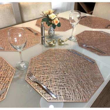 Imagem de Jogo Americano Octagonal Sextavado Kit 4 ou 6 Peças Redondo 38cm Mesa Posta Supla sousplat(4 UNIDADES ROSÉ)