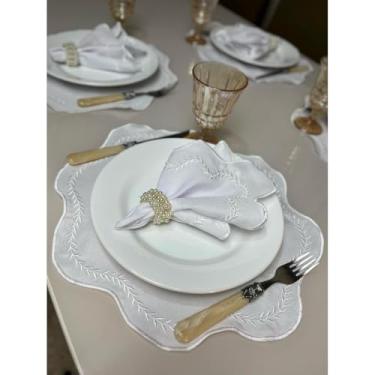 Imagem de Conjunto de 12 jogos americanos estilo americano Jogos americanos para uma mesa de jantar para 6 pessoas Arranjo de mesa Guardanapos redondos Mesa de jantar(PBB - Branco)