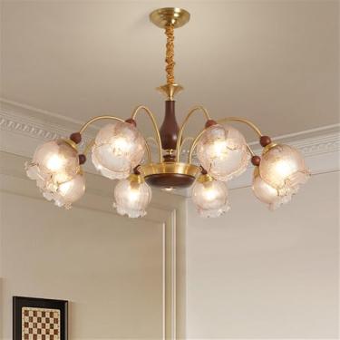 Imagem de Lustre contemporâneo de latão para sala de estar com LED, estilo retrô, criativo, para restaurante, quarto, escritório, hotel, casa de campo, café, luminária pendente (8 lâmpadas)