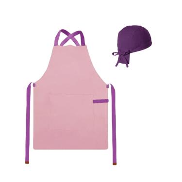 Imagem de Avental Rosa Alça Cruzada e Bandana Faixa Roxo Sorveteria