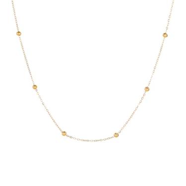 Imagem de Nawflue Corrente de ouro feminina banhada a ouro 18 K, colar delicado com contas de satélite, corrente de aço inoxidável, elos cubanos, corrente de ponto fino, joia de ouro simples, One size, Aço