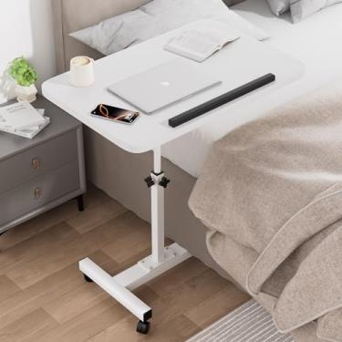Imagem de OIKASSU Mesa de canto ajustável, mesa de cabeceira com rodas, suporte portátil para computador, mesa de computador, mesa de hospital para sofá, cama, suporte para laptop, branco