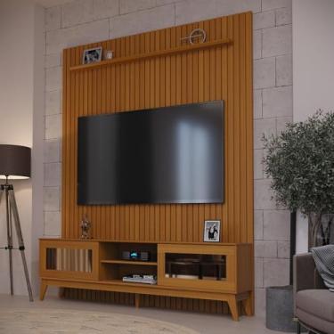 Imagem de Painel Ripado Com Rack Tv 75 Polegadas Reflecta Amber 184cm - Cedro