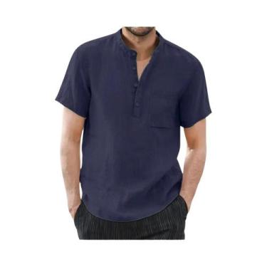 Imagem de Camiseta Masculina De Verão De Manga Curta Em Algodão E Linho, Cor Sól