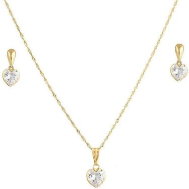 Imagem de Cordão Corrente 60cm Pingente E Brincos Coração Ouro 18k - DR Joias, B