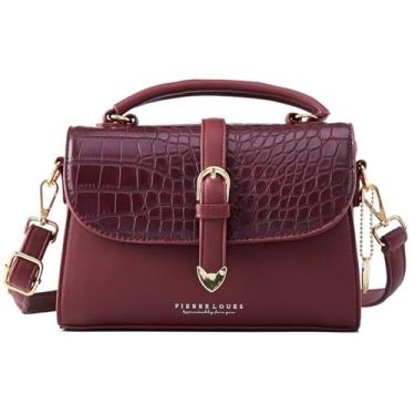 Imagem de Bolsa tiracolo retrô para mulheres, bolsa de ombro moderna de couro com aba de crocodilo com alça superior, Marrom, Medium