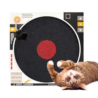 Imagem de Tábua de arranhar gatos em forma de disco para gatos 35 x 35 cm, arranhador de papelão plano e vertical de uso duplo, equipado com bolas de mola de brinquedo, adequado para gatos afiarem suas garras