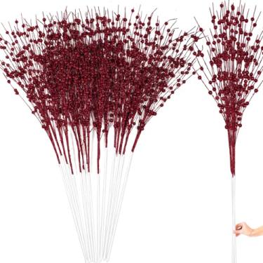 Imagem de Geosar 14 peças de enfeites de caule de baga com glitter artificial longo, 71 cm, palitos de decoração de árvore de Natal, hastes decorativas de Natal, galhos de galho com glitter para decoração de