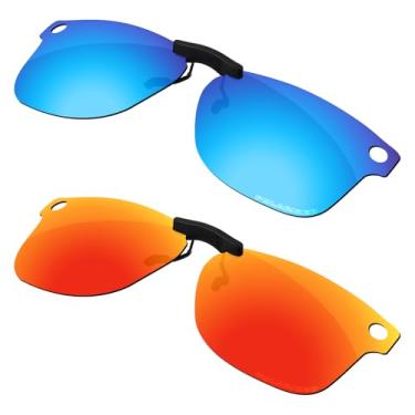 Imagem de Firtox Clipes de óculos de sol unissex polarizados para Ray-Ban Meta Wayfarer padrão RW4006 (tamanho M 50-22), proteja seus olhos - azul gelo e vermelho laranja