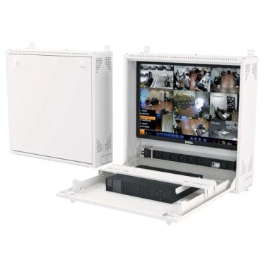 Imagem de Gabinete de segurança DVR/NVR para montagem na parede, armário de aço bloqueável com trilho ajustável de 1U, ventilado, 55 cm L x 53 cm A x 14 cm, branco (RAL 7035) – STURDX