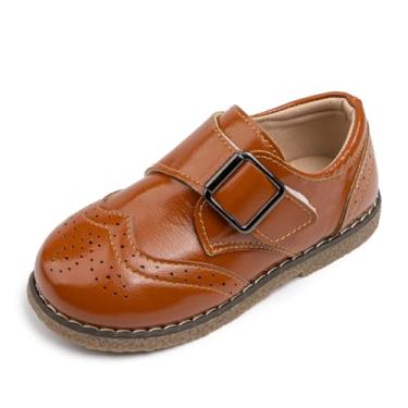 Imagem de Sapato social infantil para meninos e meninas, sapato Oxford de couro PU uniforme escolar mocassim, A03/marrom, 20