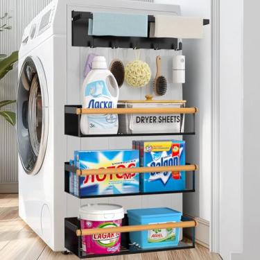 Imagem de POLRAI Pacote com 5 prateleiras magnéticas para máquina de lavar roupa, prateleira magnética para geladeira, prateleiras magnéticas potentes e suporte de lençol de secadora com fita dupla face para