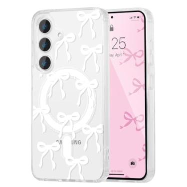 Imagem de UEEBAI Capa magnética para Samsung Galaxy S23 FE 5G, capa de arco compatível com MagSafe, fita fina sem fio, estética, capa protetora antiamarelamento à prova de choque para mulheres e meninas