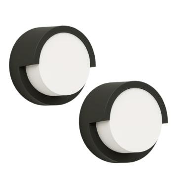 Imagem de KIT 2 Arandelas Externas Redonda Mini Lux Preta – 8W | 3000K Luz Quente | 540 lm | IP65 à Prova d’Água | Bivolt | Policarbonato Premium – DISOMA