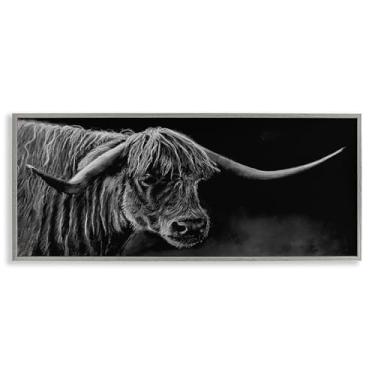 Imagem de Stupell Industries Highland Longhorn Retrato Branco Emoldurado Arte Giclée, design por Patricia Reynolds, 25 x 61 cm