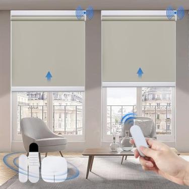Imagem de Grandekor Persianas motorizadas com controle remoto, persianas elétricas blackout sem fio para quarto, sala de estar, escritório, bege, L39xH72