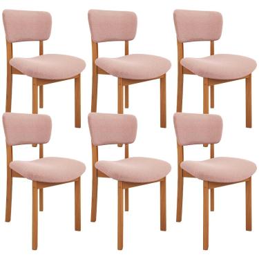 Imagem de Kit 06 Cadeiras Para Sala de Jantar Cozinha Living Estofada Dara L02 Bouclê Rosê - Lyam Decor