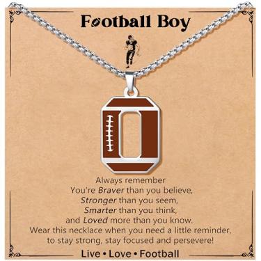 Imagem de JoycuFF Colar de futebol masculino com inicial A-Z, pingente de pingente de futebol em corrente de prata de aço inoxidável, presente de Natal personalizado para filho, neto e sobrinho, Aço inoxidável