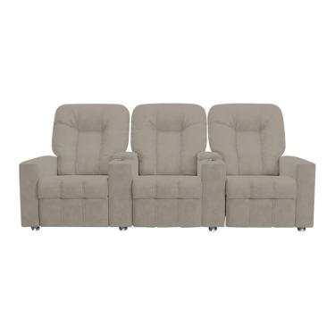 Imagem de Poltrona Reclinável 3 Lugares Para Sala De Cinema Romeo F05 Veludo Capuccino