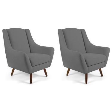 Imagem de Kit 02 Poltrona Fixa Pés De Madeira Juliet D02 Cinza C-416