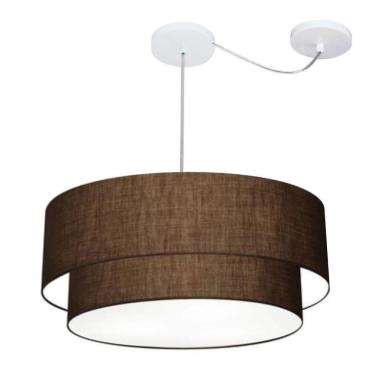Imagem de Lustre Pendente Duplo Cilíndrico Com Desvio De Centro Vivare Md-4362 Cúpula Em Tecido 55x50cm - Bivolt Café 127/220v