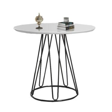 Imagem de Mesa De Jantar Rubi Branca Com Base De Metal Preta
