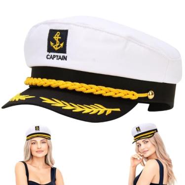 Imagem de Chapéu de marinheiro ajustável, boné de fantasia de capitão de iate de iate adulto engraçado (branco 21 x 15 x 5 cm)
