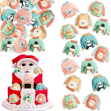Imagem de Gyufise 48Pcs Edible Christmas Ugly Sweater Cupcake Toppers Wafer Paper Merry Christmas Cake Topper for Xmas Women Men Birthday Anniversary Party Supplies Multicolor
