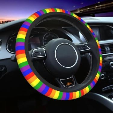Imagem de Capas de volante gay arco-íris lesbianismo progresso bandeira orgulho antiderrapante capas protetoras de volante de neoprene universal 38.1 cm para mulheres/homens capa universal para volante de carro