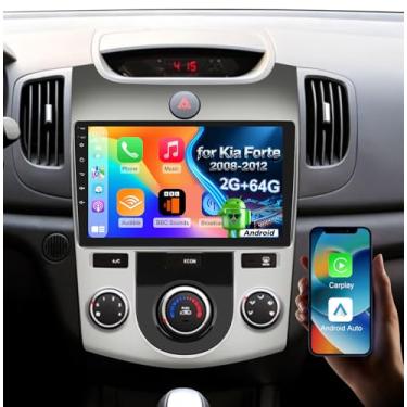 Imagem de Volxcereo Rádio de carro para Kia Forte 2008-2012 (manual A/C), [2+64] estéreo com tela sensível ao toque Android de 9 polegadas com Carplay/Android Auto, navegação GPS, WiFi, Bluetooth, SWC, FM/RDS