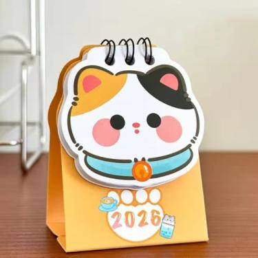 Imagem de Calendário de mesa para gatos 2026 2026, agenda diária, organizador anual, decoração de mesa, calendário, material de escritório, 10,5 x 5,8 cm (Calico Cat)