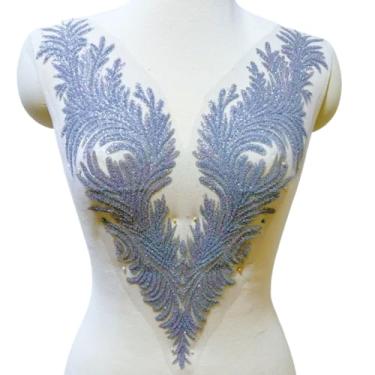 Imagem de Apliques de contas decorativas para roupas, ornamentos frontais com pequenos grânulos colados, tecido de lantejoulas, costurado, vestidos de casamento, vestido de formatura, designer de bricolage