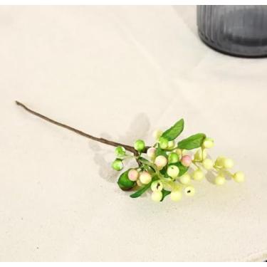 Imagem de Tiosen Hastes artificiais de mirtilo com frutas vermelhas, decoração de frutas azuis de Natal, arranjo floral DIY, flores de plantas artificiais (branco e rosa)