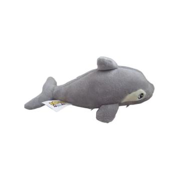 Imagem de Brinquedo Mordedor de Pelúcia para Cães, Golfinho Cinza em Poliéster, com Apito Sonoro, para Cães Pequenos e Médios, Reduz Estresse e Ansiedade