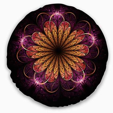 Imagem de Designart Glittering Gold Purple Fractal Flower manta redonda sala de estar, sofá, enchimento de almofada + capa de almofada impressa em ambos os lados 40,64 cm