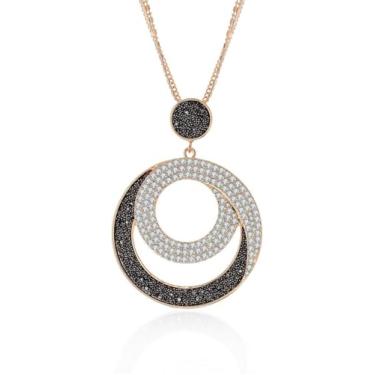 Imagem de Colar longo com pingente feminino, lua de cristal brilhante, colar grande com pingente, hipoalergênico banhado a ouro, prata, colar feminino longo em camadas, One size, Metal, Sem Pedra Preciosa