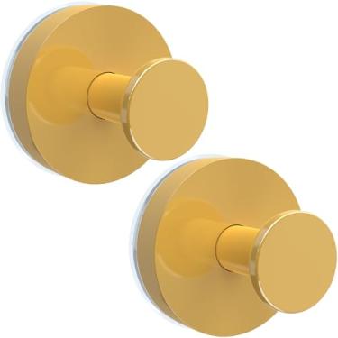 Imagem de Ganchos de ventosa dourados, ganchos de toalha fortes de 10 kg para acessórios de banheiro, gancho de chuveiro reutilizável para pendurar bucha, roupão de banho, casaco, suporte de toalha à prova