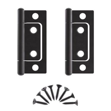 Imagem de Dobradiças planas pretas sem encaixe - 5 cm x 11/40.6 cm - Pacote com 2 - Dobradiças para porta de armário - NH1-SBL