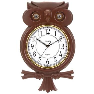 Imagem de Relógio Parede Herweg Coruja Pendulo Toque Musical 530006