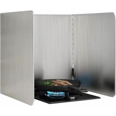 Imagem de Tela dobrável contra respingos de graxa para fogão, protetor de tela contra respingos de cozinha em 3 lados, protetor contra respingos de óleo de cozinha para parede, protetor contra respingos de aço