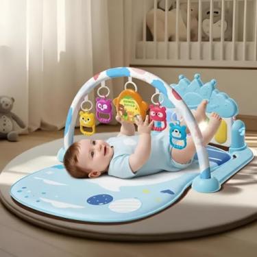 Imagem de Tapete de Atividades para Bebê com Arco de Brinquedos, Azul, com Piano de Pé, Brinquedos Suspensos, Desenvolvimento Sensorial