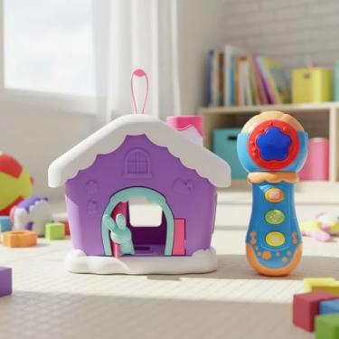 Imagem de Brinquedo para Bebê Didatico com Peças De Encaixar Formato de Casinha + Microfone com Luz E Som