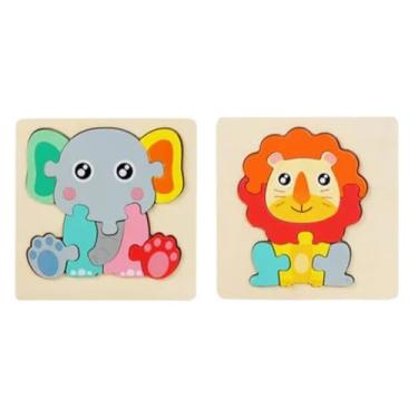 Imagem de Kit com 2 Quebra-Cabeças de Madeira para Crianças – Brinquedo Educativo e Divertido – Peças Coloridas que Estimulam Criatividade, Coordenação e Imaginação (Elefante e Leão)
