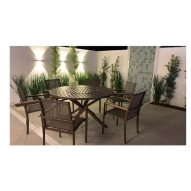 Imagem de Jogo De Mesa 1,30m Giratória 6 Cadeiras Alumínio Tela Sling - Sarah Mó